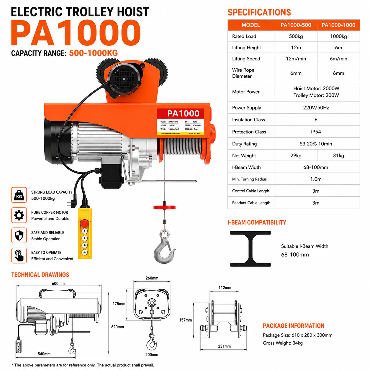 PA1000 Electric Trolley Type · 500/1000 kg