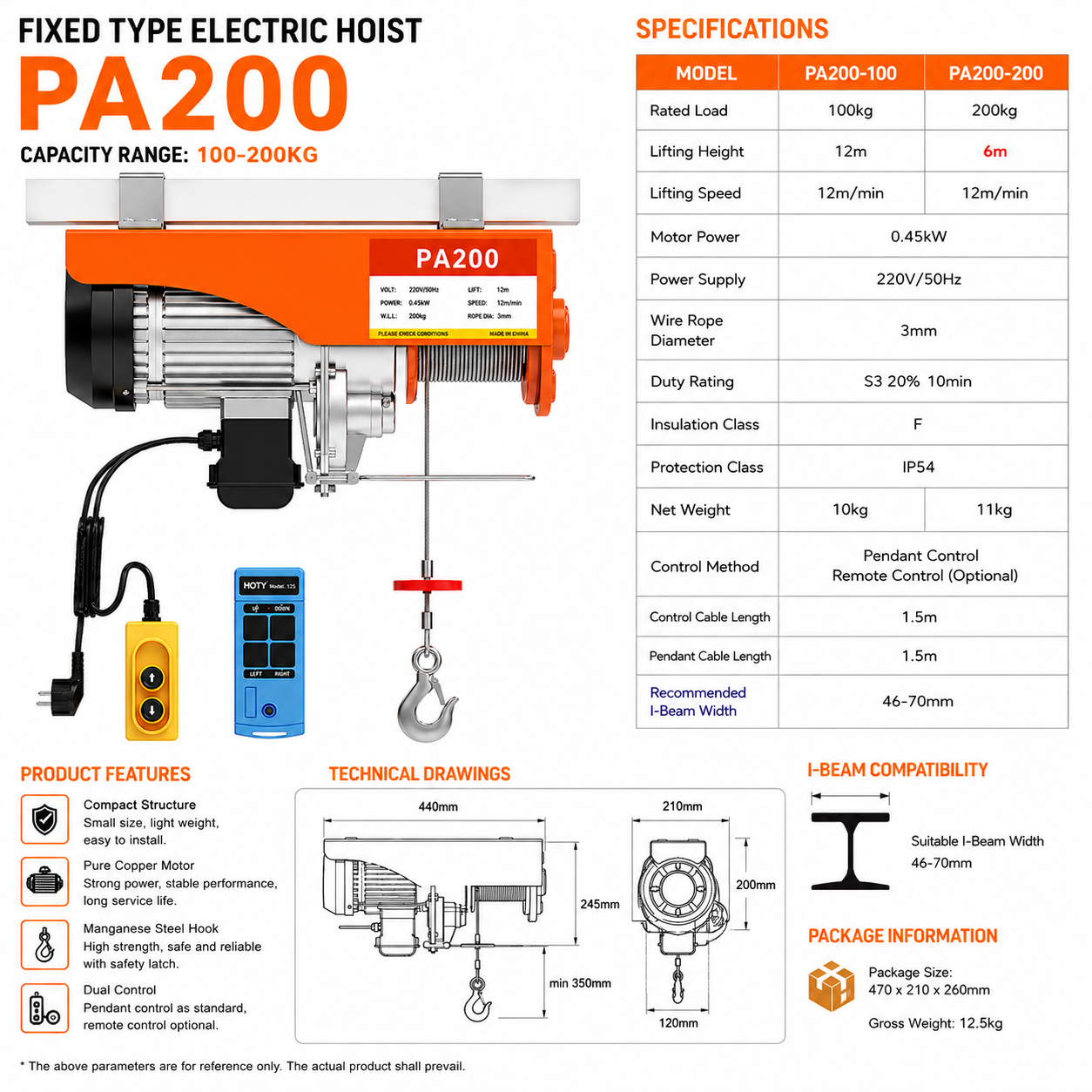 PA200 Fixed Type · 100/200 kg