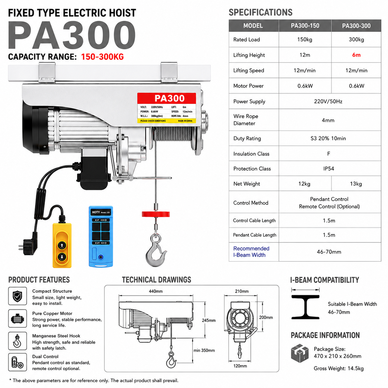 PA300 Fixed Type · 150/300 kg